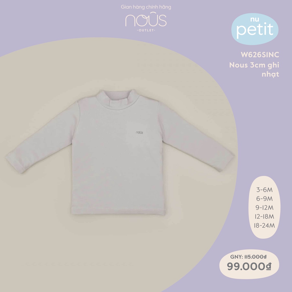 Áo thun dài tay cổ lọ 3cm màu ghi nhạt Nous - chất liệu Nu Petit kháng khuẩn mềm nhẹ (Size Từ 3-24M)