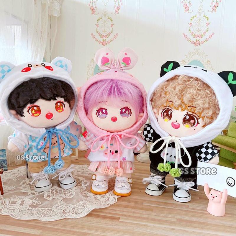 Bộ Trang Phục Quần Áo Hoodie In Hình Thỏ/Gấu Trúc/Mèo Hoạt Hình Dễ Thương 20cm Làm Quà Tặng Cho Búp Bê Xiao Zhan Yibo Ikun