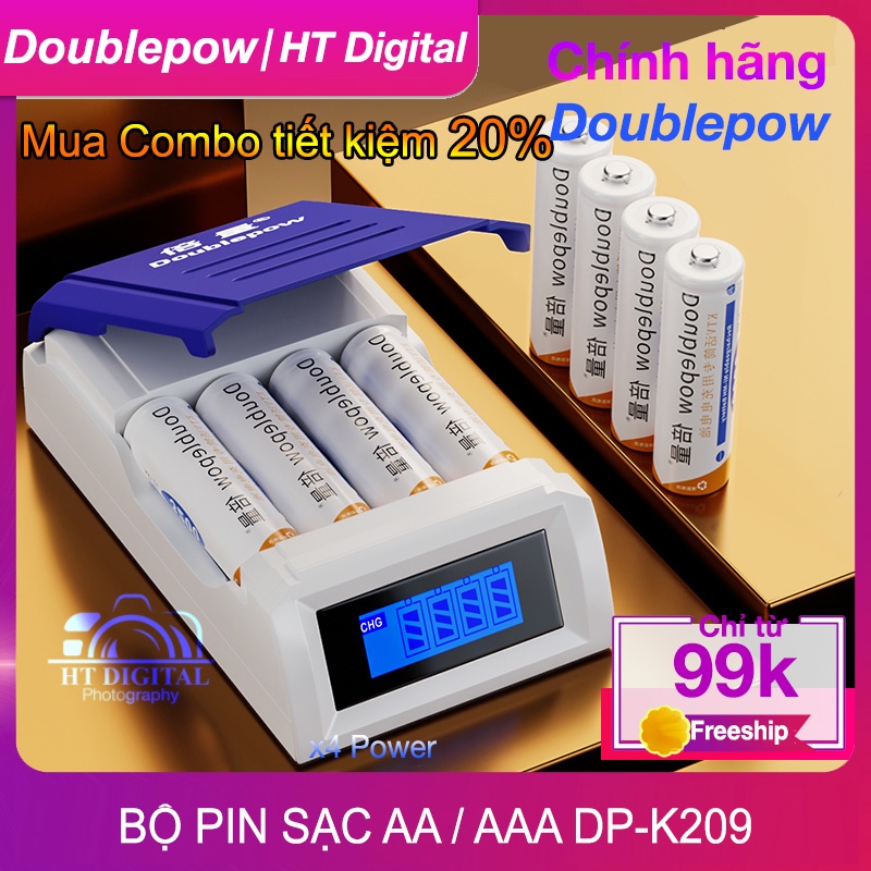 Bộ Sạc Pin AA / AAA DP-K209 Tự Ngắt Cao Cấp Doublepow - Bộ Pin Sạc AA - Bộ Sạc Pin Tiểu - Pin Đũa - Pin Micro Karaoke