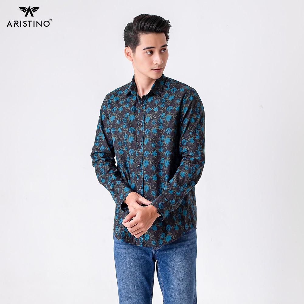 Áo sơ mi nam ARISTINO hoạ tiết hoa hồng trẻ trung, thời thượng, chất cotton thấm hút, thoáng mát - ALSM2609