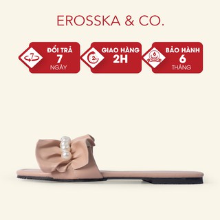Dép đi biển thời trang Erosska 2021 quai viền ren hạt ngọc màu nude - DE039