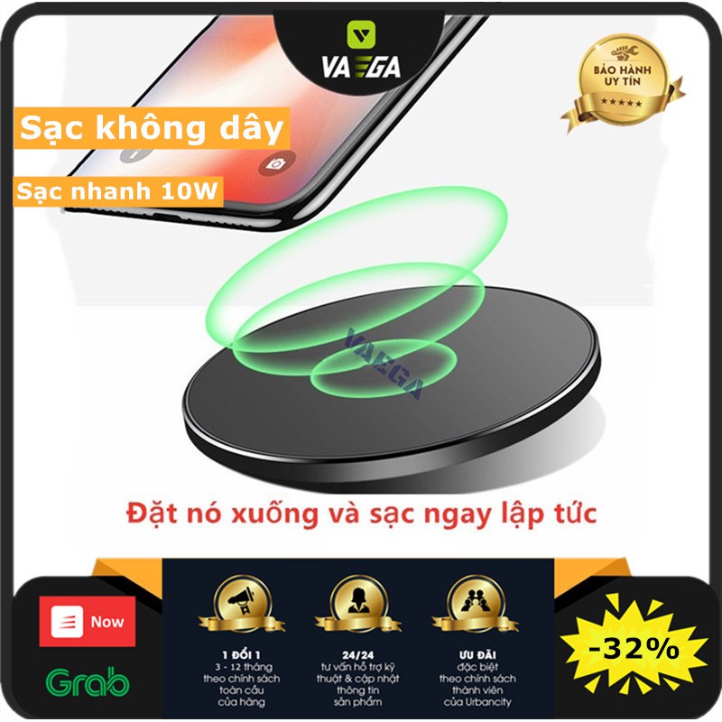 Đế sạc nhanh không dây 10W Qi tương thích iPhone Xs MAX Galaxy Huawei S9 S8 P20 P30 kèm cáp USB