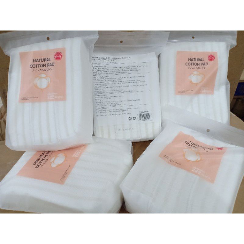 Bông Tẩy Trang 3 Lớp Natural 222 Pcs Mẫu Mới HATSU LOGO Đỏ