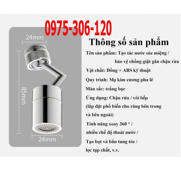 [LOẠI 1] Đầu Nối Vòi Nước Thông Minh chất liệu đồng thau mạ crom- Đầu Nối vòi rửa chén vòi rửa mặt xoay 720 độ