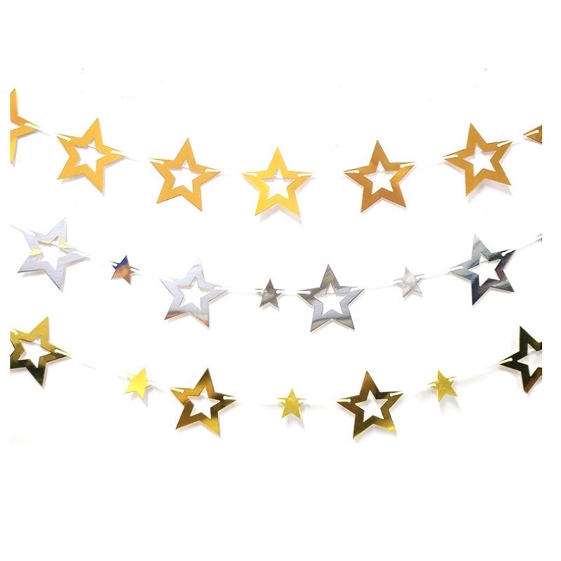 Dây treo hình ngôi sao rỗng ép kim trang trí sinh nhật garland