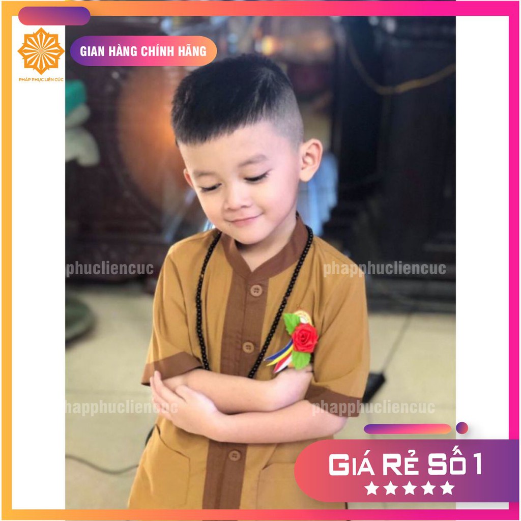 Set quần áo phật tử đi chùa - Đồ lam pháp phục bé trai mẫu tụ vải kate bền màu không nhăn Xưởng may Liên Cúc