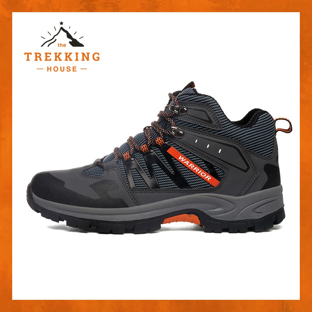 Giày leo núi trekking chống thấm Warrior Xám - Xanh, giày phượt outdoor dã ngoại