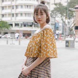 Usthebasic - Áo kiểu Floral Ruffle Off Shoulder Going Out Top