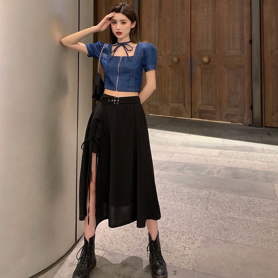 Chân váy xẻ nơ kèm đai dáng quần váy HQ nhẹ nhàng nữ tính Okella | BigBuy360 - bigbuy360.vn