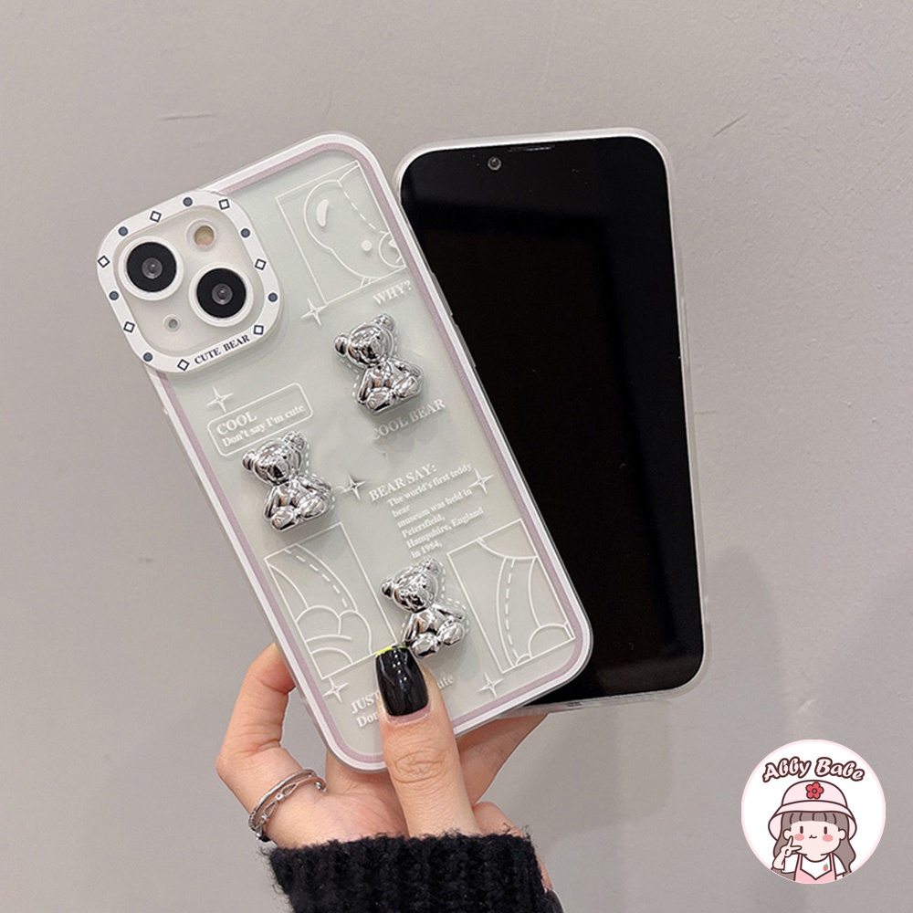 Ốp Điện Thoại TPU Mềm Trong Suốt Mạ Điện Hình Gấu 3D Chống Thấm Nước Cho IP 13 12 11 Pro Max XS XR 8 7 Plus