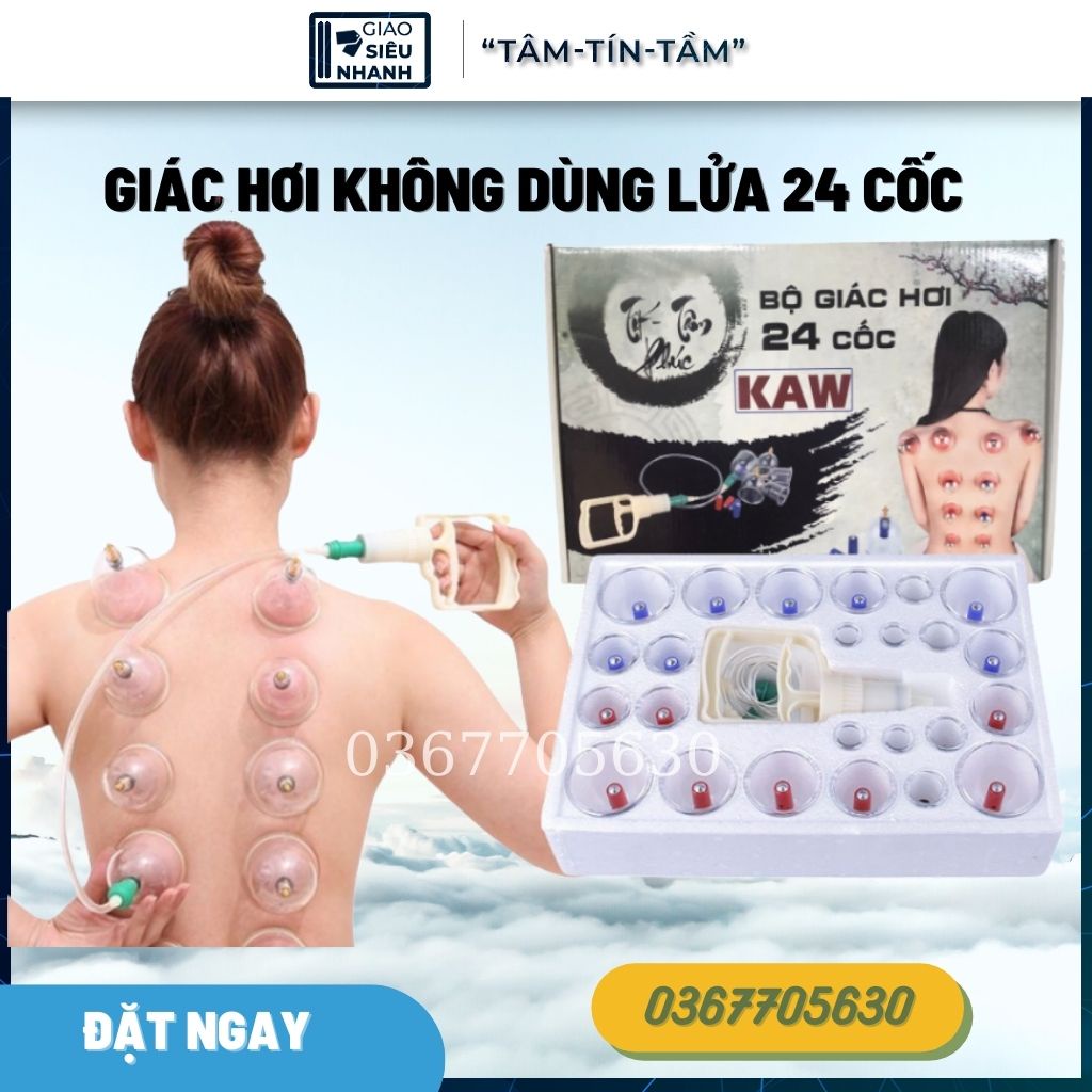 Giác Hơi Hàn Quốc Cao Cấp, Bộ giác hơi chân không 24 phụ kiện không dùng lửa loại tốt BH 12 tháng