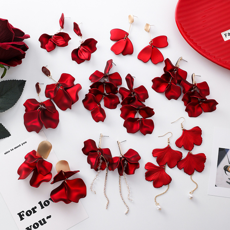 Khuyên Tai Dáng Dài Thiết Kế Hình Cánh Hoa Phong Cách Retro Dễ Thương