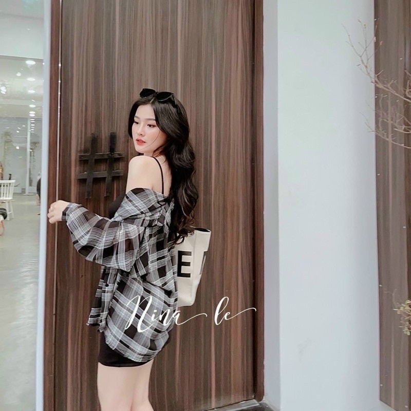 Đầm Body Kèm Áo Khoác Caro Bigsize 55kg Đến 100kg (M/L/XL/XXL)