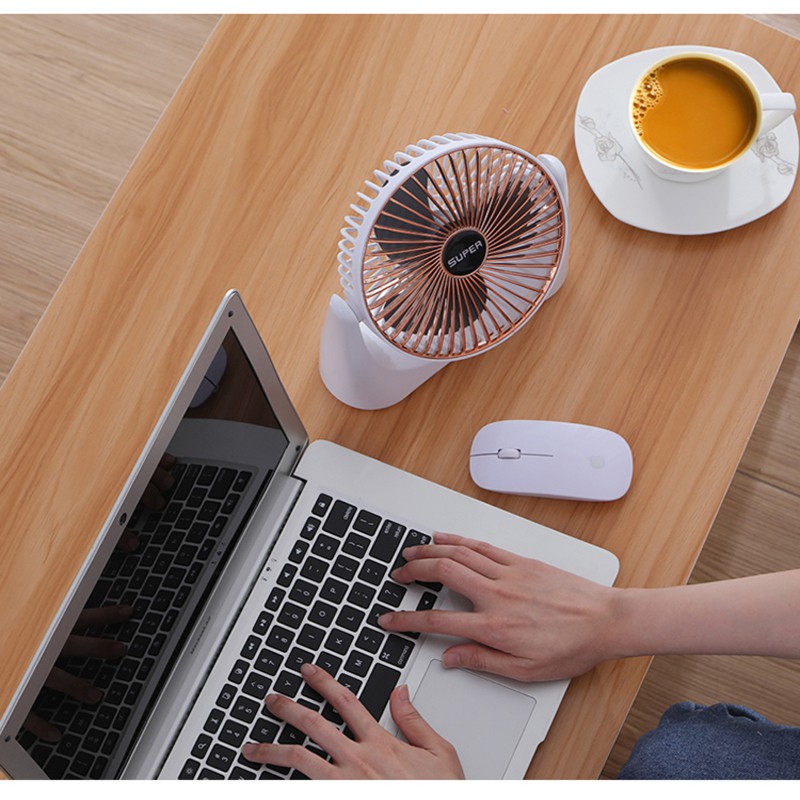 Quạt mini để bàn sạc tích điện super fan, 3 chế độ gió, chế độ gập thông minh, bảo hành 12 tháng