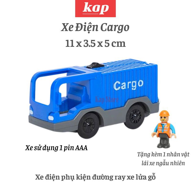 Tàu điện 2 toa chỡ khách, xe lửa chạy pin - xe phụ kiện có thể chạy trên đường ray xe lửa gỗ