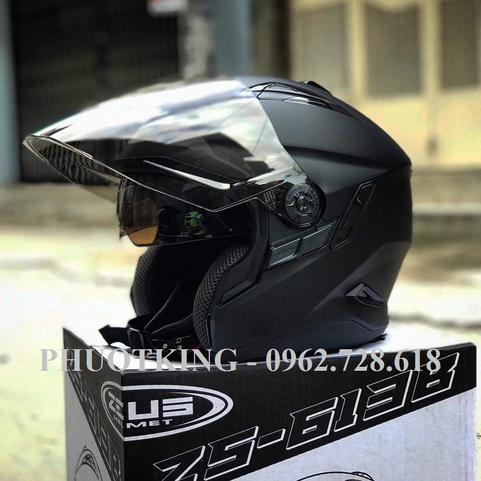 MŨ BẢO HIỂM 3/4 ZEUS 613B 2 KÍNH ĐEN NHÁM TẶNG KÈM MỎ