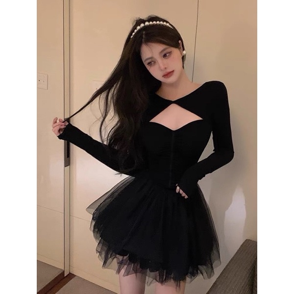 Váy Body Ôm Dáng Đuôi Tầng Xoè Đen Mun Sexy