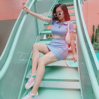 Set len croptop kèm chân váy