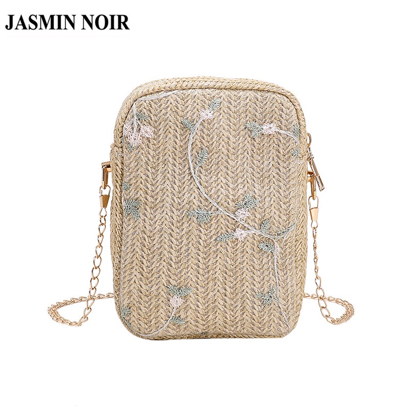 Túi Cói JASMIN NOIR Đeo Chéo Phối Dây Xích Thời Trang Trẻ Trung Cho Nữ