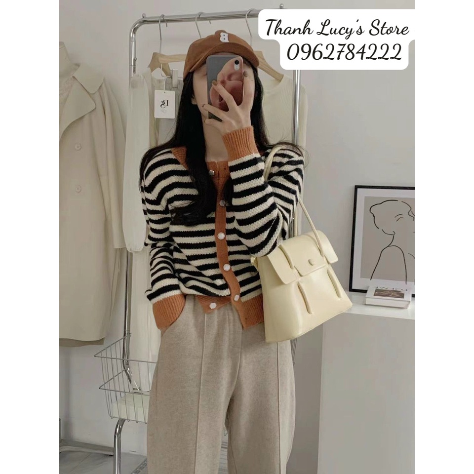 Áo cadigan len kẻ, áo len nữ kẻ màu vintage phong cách hàn quốc | BigBuy360 - bigbuy360.vn
