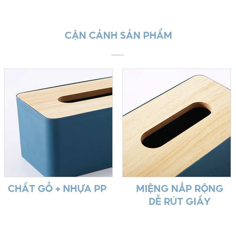 Hộp Khăn Giấy Mặt Gỗ Sang Trọng Decor Hình Vuông Kích Cỡ 10x12x20.5cm