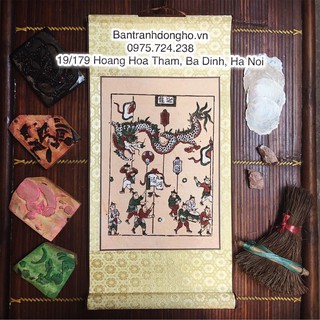 Tranh Đông Hồ Múa rồng - Tranh Đông Hồ bồi lụa truyền thống