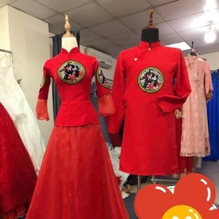 Bộ đôi áo dài cưới cách điệu mẫu 2019