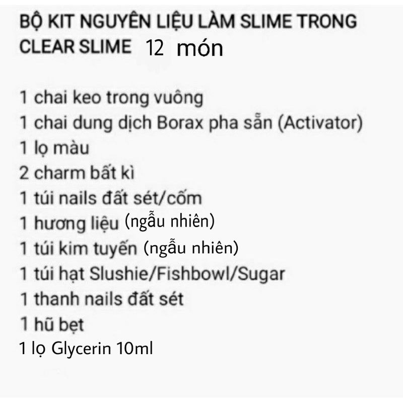 Bộ KIT Nguyên Liệu Làm Slime Trong Clear Slime ( chai vuông 250ml )