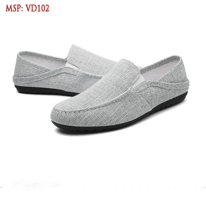 Giày nam - Giày lười vải nam màu xám nhạt