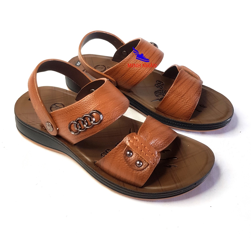 Dép da bò nam tăng chiều cao 4cm Xăng đan Sandal da thật xịn quai ngang quai hậu cao cấp xuất khẩu đẹp Q-7 nâu