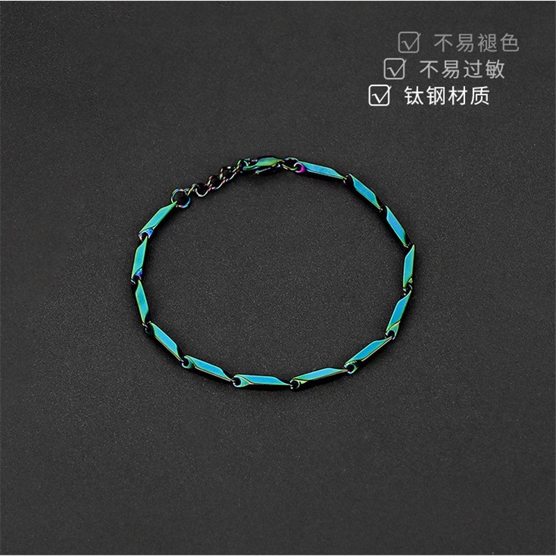 Vòng Tay Dây Xích Bằng Thép Titan Họa Tiết Lá Tre Phong Cách Hip hop Thời Trang Cho Nam Và Nữ