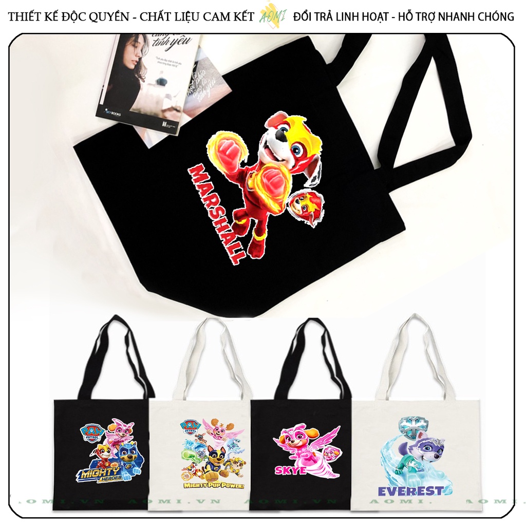 TOTE CANVAS  Đội Chó Cứu Hộ Paw Patrol TÚI VẢI ĐEO VAI BAG CÓ KHÓA KÉO SIZE LỚN 33x38cm AOMIVN DU LỊCH DẠO PHỐ AOMI