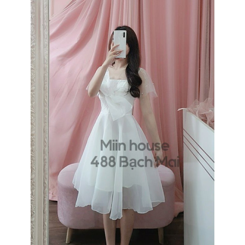 Váy prom nơ lệch tay ngọc