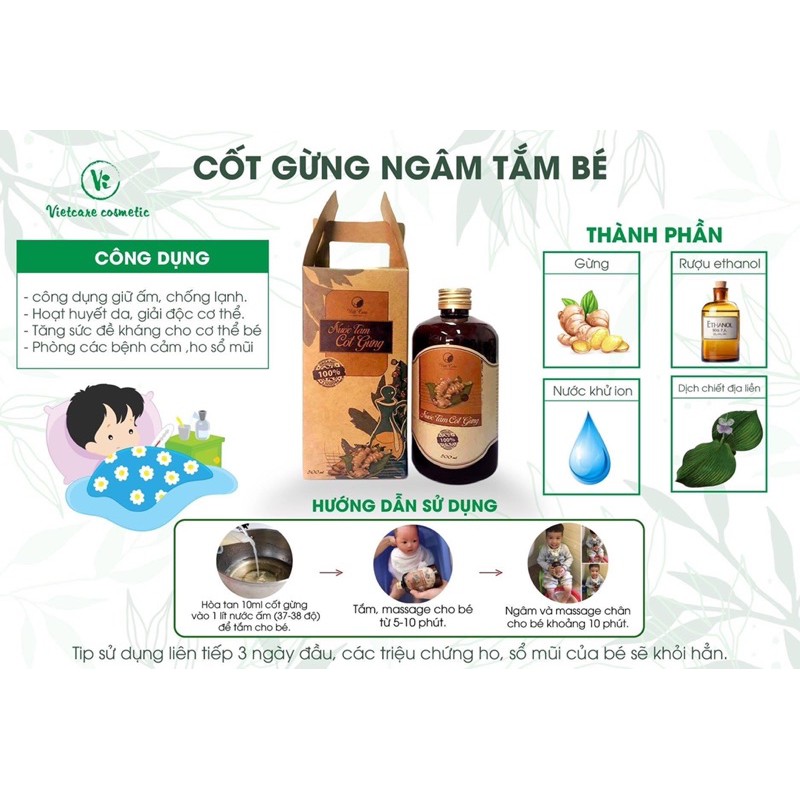 Nước tắm cốt gừng Vietcare - hiệu quả gấp 40 lần gừng thường