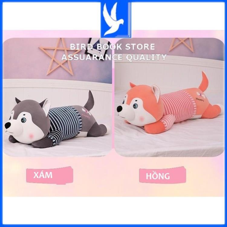 Gấu bông gối ôm ngủ Chó Husky áo kẻ chất miniso đáng yêu nghộ nghĩnh Bird book