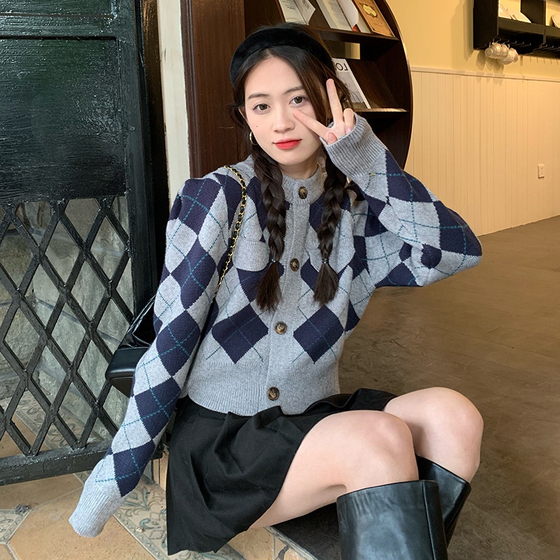 ZHELIHANGFEI Áo Cardigan Dệt Kim Tay Dài Lưng Cao Kiểu Retro Xinh Xắn