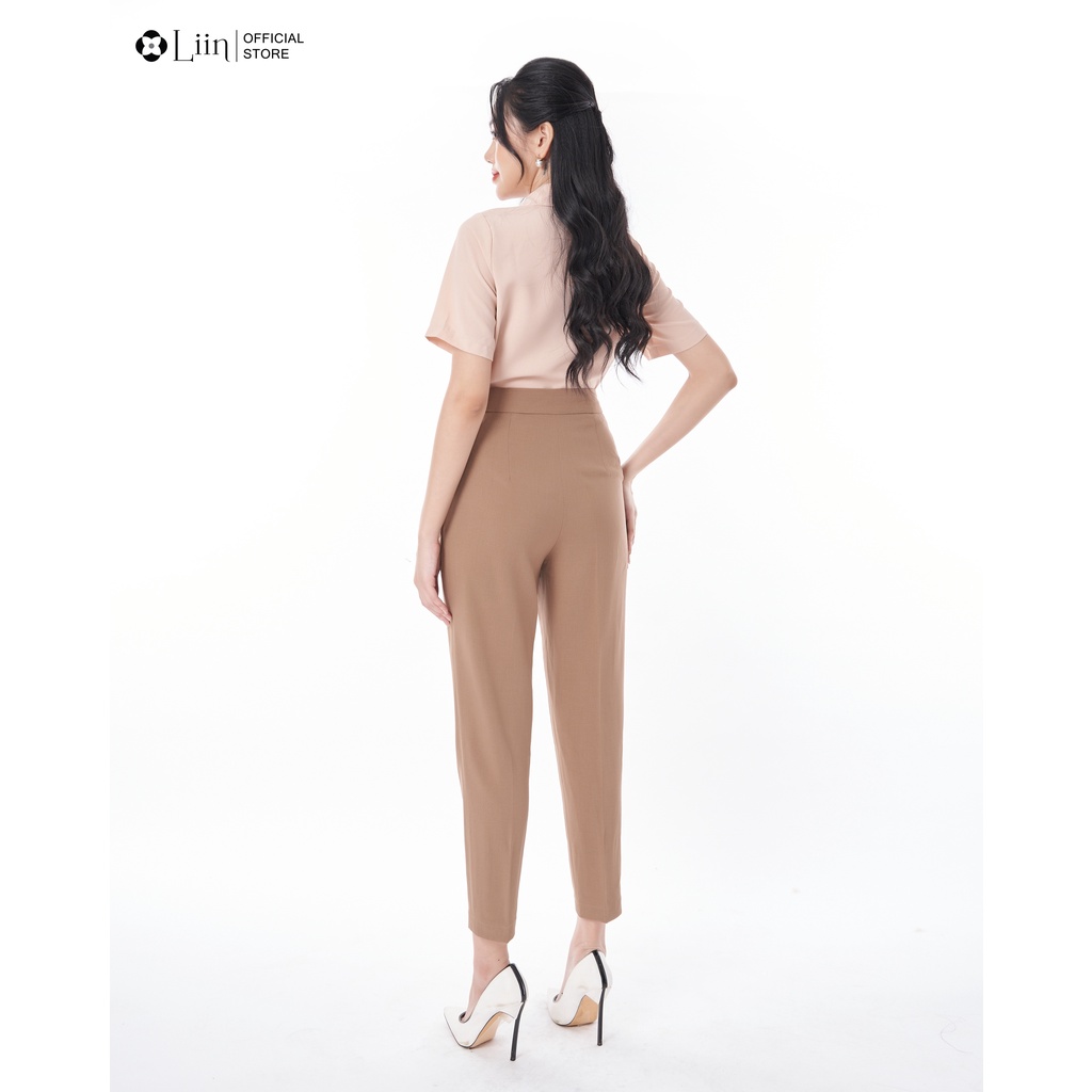 Quần baggy nữ linbi cách điệu cạp màu nâu mix cúc chéo trẻ trung, mặc tôn dáng liin clothing Q3453