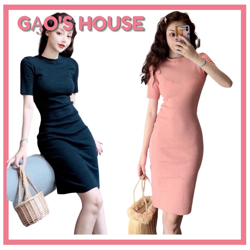 Đầm body trơn dễ thương chất thun nhiều màu sắc cổ tròn / tim CÓ XẺ TÀ , GẠO'SHOUSE - DV0002