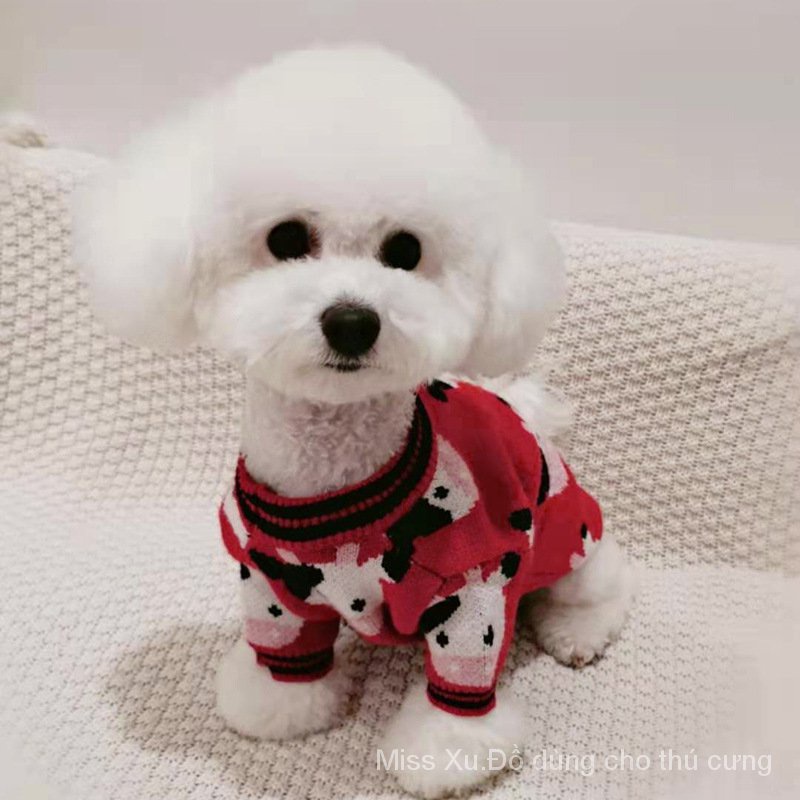 ❤️MISS XU❤️Con Chó Năm Mới Quần Áo Thú Cưng Quý Sửu Đỏ Lễ Hội Áo Len Phương Pháp Chiến Đấu Bichon Frise Mèo Con Chó Con Chó Nhỏ Vào Mùa Đông❤️