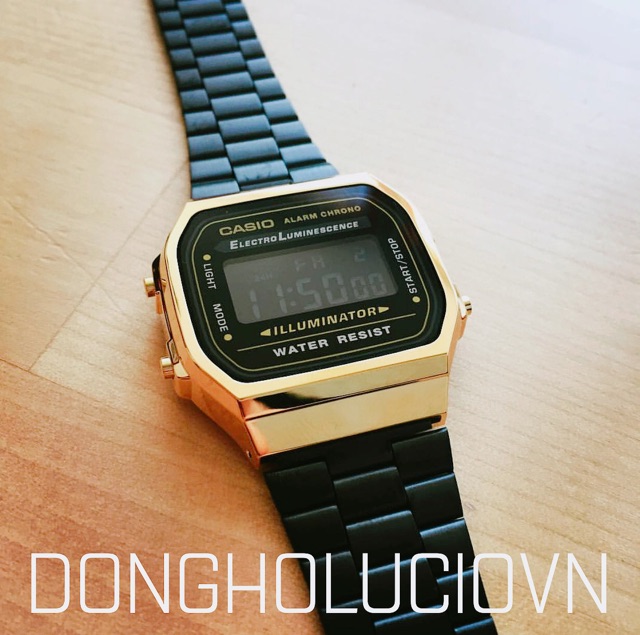 Đồng hồ Nam Casio A168WEGB-1BDF, đồng hồ chính hãng, full đen viền vàng