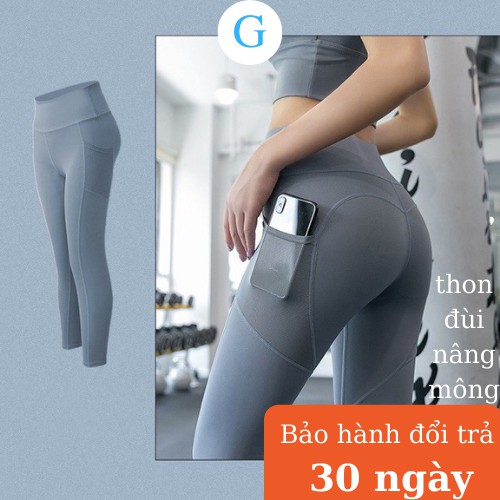 Quần tập yoga gym nữ legging cạp cao nâng mông thể thao có túi dáng dài vải thun GYGA