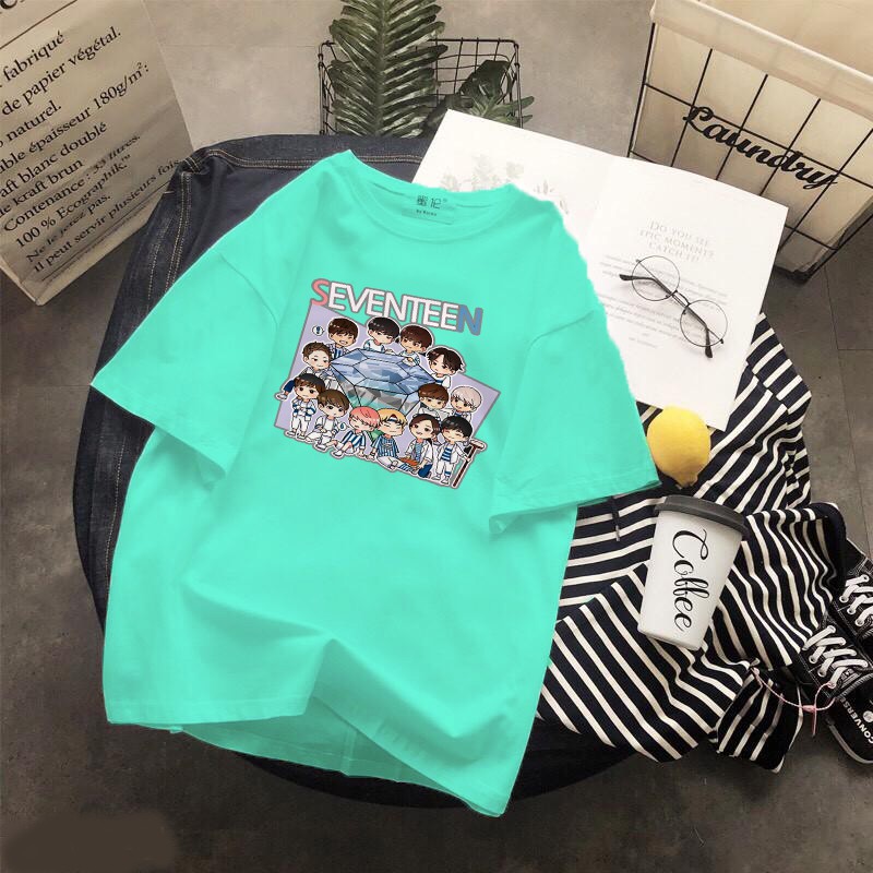 Áo thun Cotton Unisex - Fan SEVENTEEN Hàn Quốc - K-Pop - Chibi - Kim cương Seventeen
