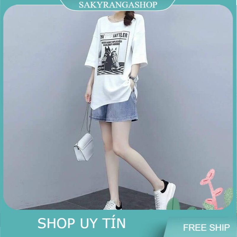 HÀNG NHẬP - SÉT BỘ SHORT QUẦN JEAN ÁO THUN TRẮNG IN HỌA TIẾT