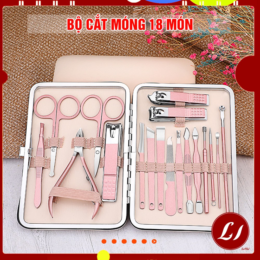 Bộ cắt móng 18 chi tiết cao cấp, sắc bén nhỏ gọn- MÀU HỒNG