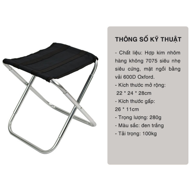 Ghế tháo lắp dễ dàng mini đi du lịch, cắm trại, Ghế xếp INOX câu cá thon thả tiện dụng, kim loại tổng hợp NHÔM cao cấp