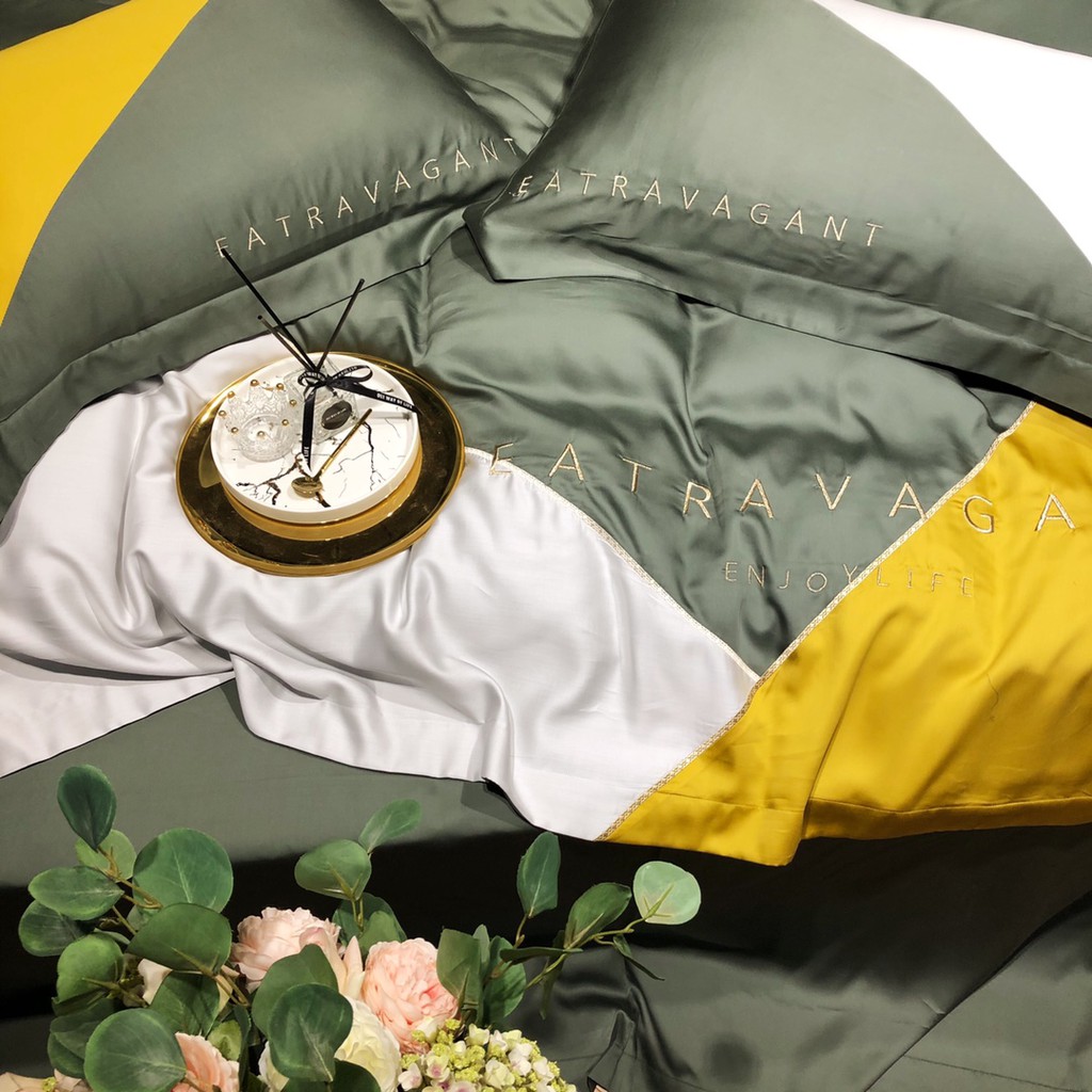 Bộ Chăn Ga Gối Lụa Tencel 100S Cao Cấp Chăn Drap Nhập Khẩu Siêu Sang Xịn Min Mát Sét Chuẩn 04 Món