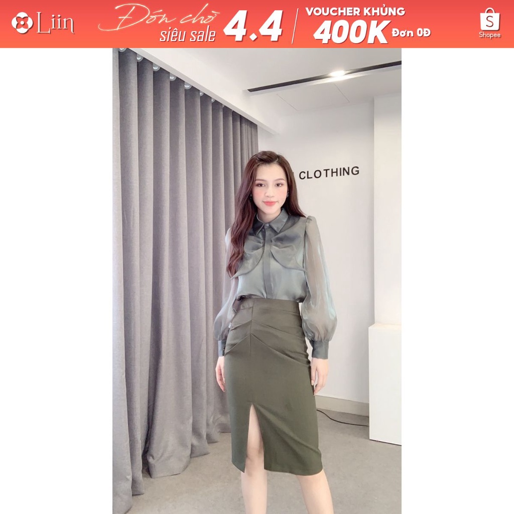 Chân váy nữ công sở, Juyp màu Rêu Xẻ Trước ôm body tôn dáng Liin Clothing J4183