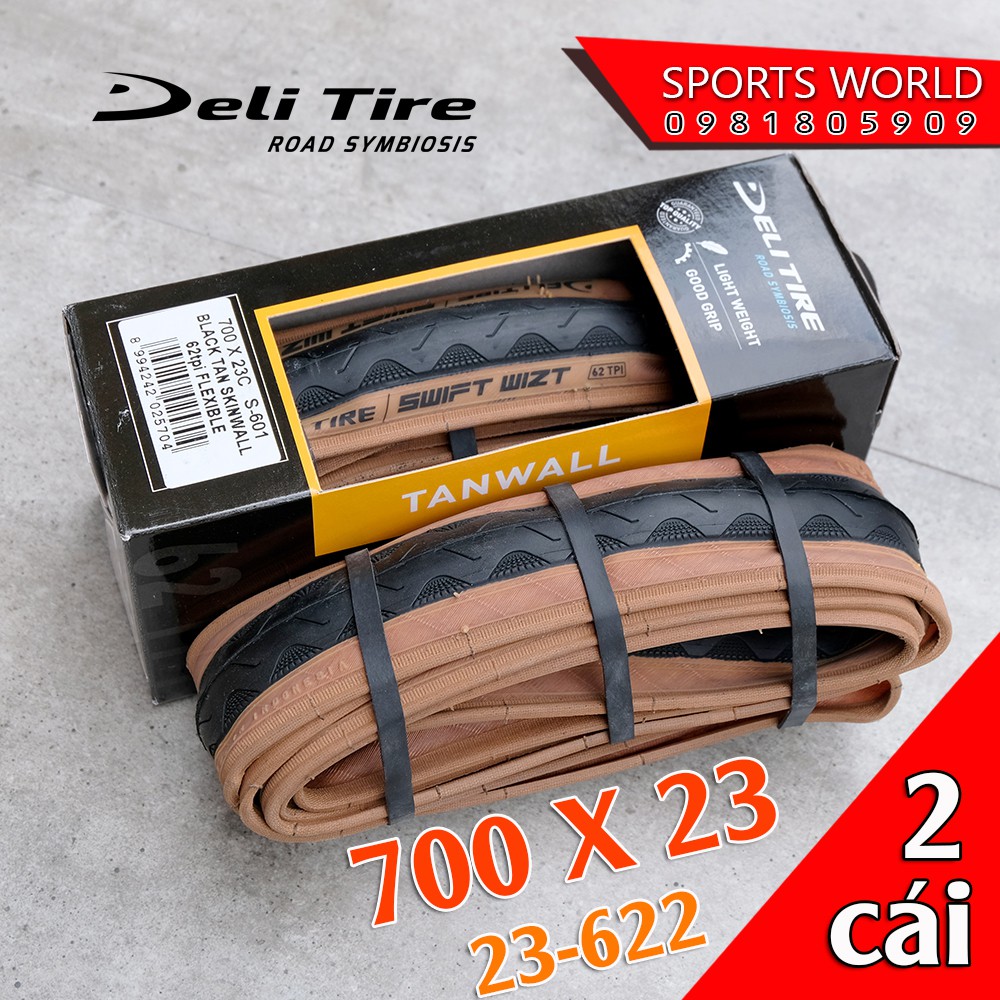 2 vỏ lốp xe đạp ko talon 700x23 (23-622) DELI-TIRE SWIFT TANWALL - Hàng INDONESIA