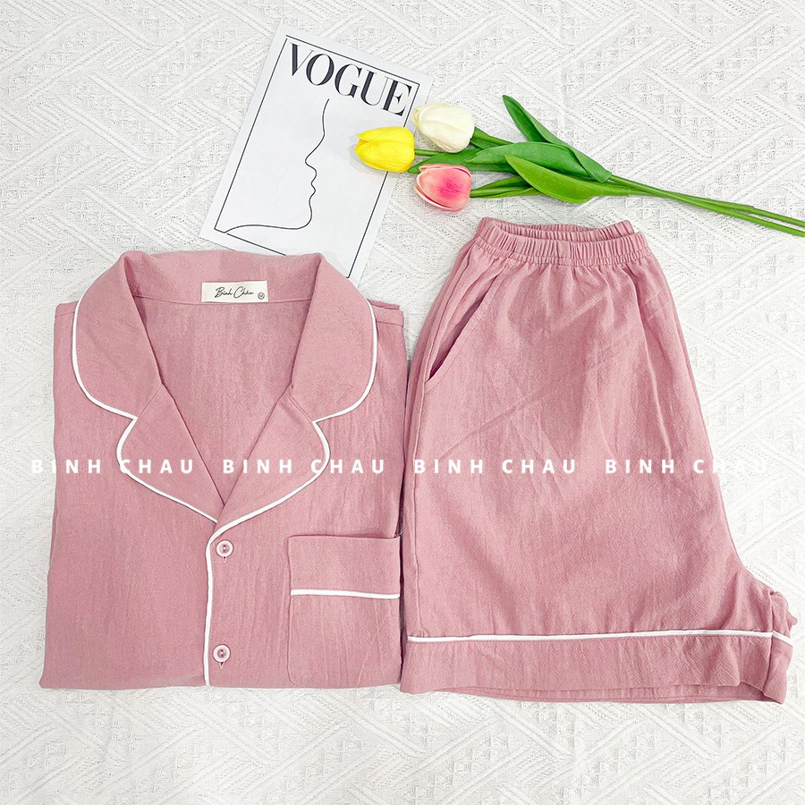 Bộ Đồ Ngủ Pijama Ngắn Thô Đũi Phong Cách Hàn Quốc - Bình Châu Sleepwear Clothing