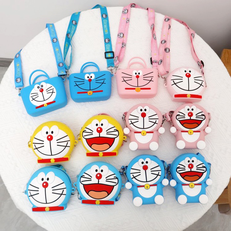 Túi Đeo Chéo Vai Đựng Tiền Xu Hình Doraemon Bằng Silicon Dành Cho Bé Gái